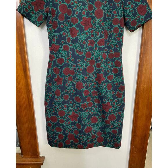 J. Crew Short-Sleeve Floral Sheath Dress Size 6 Small Thick Material Knee Length - Picture 5 of 9